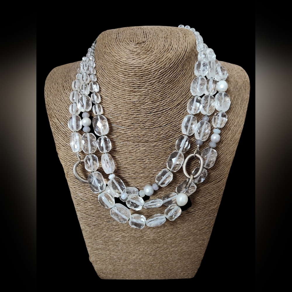 Silpada Elegant Sterling Silver 925 and Quartz 3-Strand Necklace